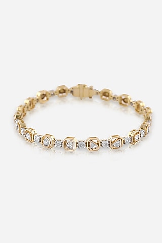 14kt Yellow Gold Finish Diamond & Kundan Polki Tennis Bracelet by Nornament