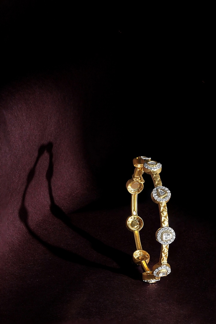 14kt Yellow Gold Finish Diamond & Kundan Polki Bangle by Nornament at Pernia's Pop Up Shop