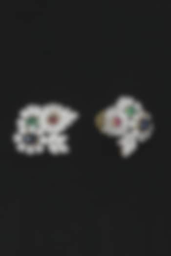 18kt White Rhodium Finish Diamond & Blue Stone Stud Earrings by Nornament at Pernia's Pop Up Shop