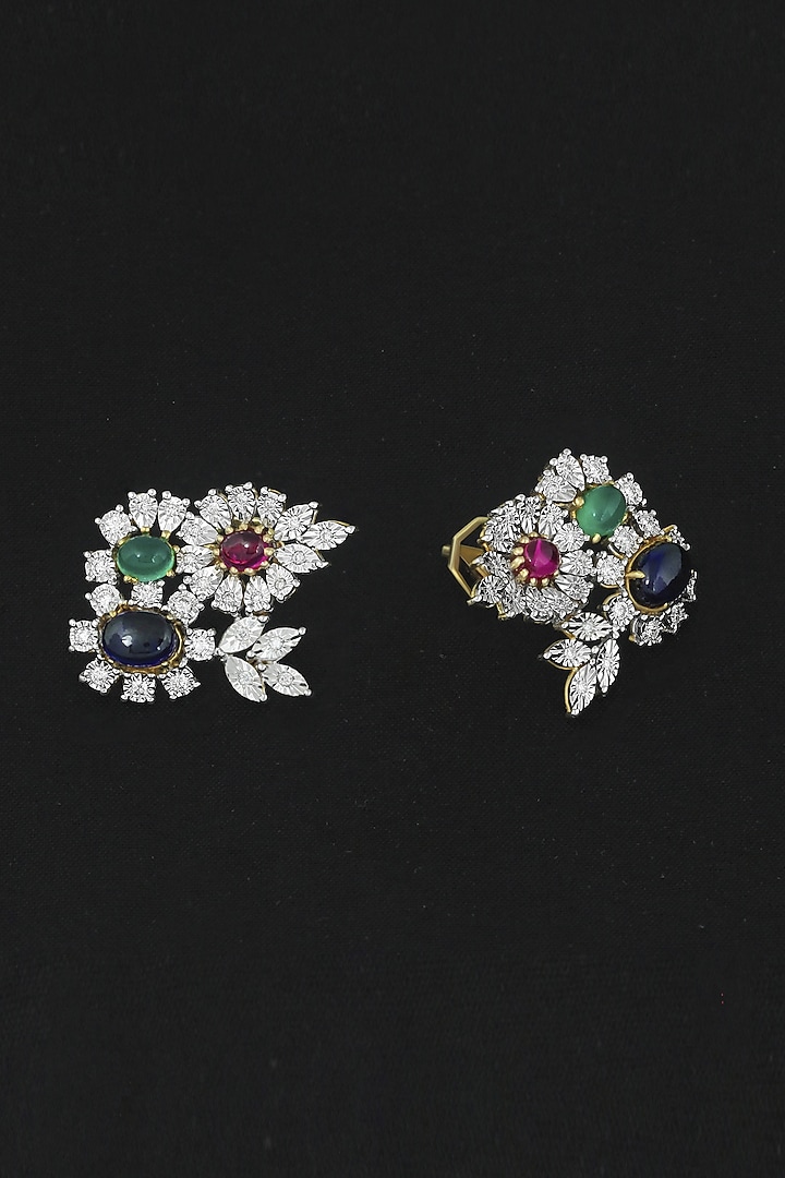 18kt White Rhodium Finish Diamond & Blue Stone Stud Earrings by Nornament at Pernia's Pop Up Shop