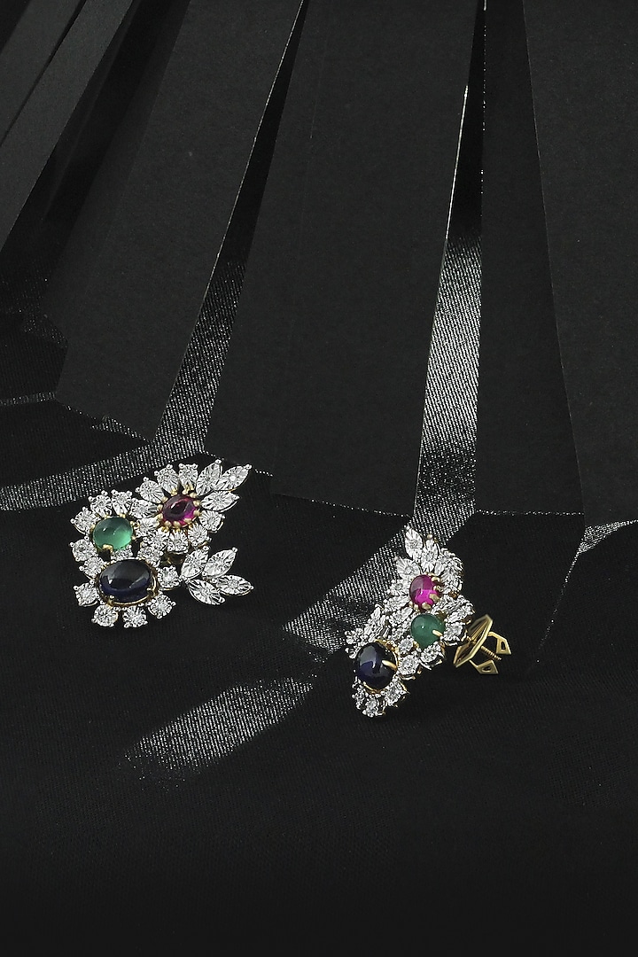18kt White Rhodium Finish Diamond & Blue Stone Stud Earrings by Nornament at Pernia's Pop Up Shop