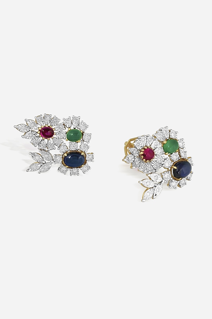 18kt White Rhodium Finish Diamond & Blue Stone Stud Earrings by Nornament at Pernia's Pop Up Shop