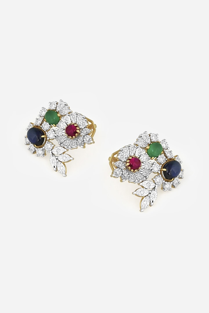 18kt White Rhodium Finish Diamond & Blue Stone Stud Earrings by Nornament at Pernia's Pop Up Shop