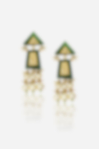 18kt Yellow Gold Finish Kundan Polki & Pearl Dangler Earrings by Nornament at Pernia's Pop Up Shop