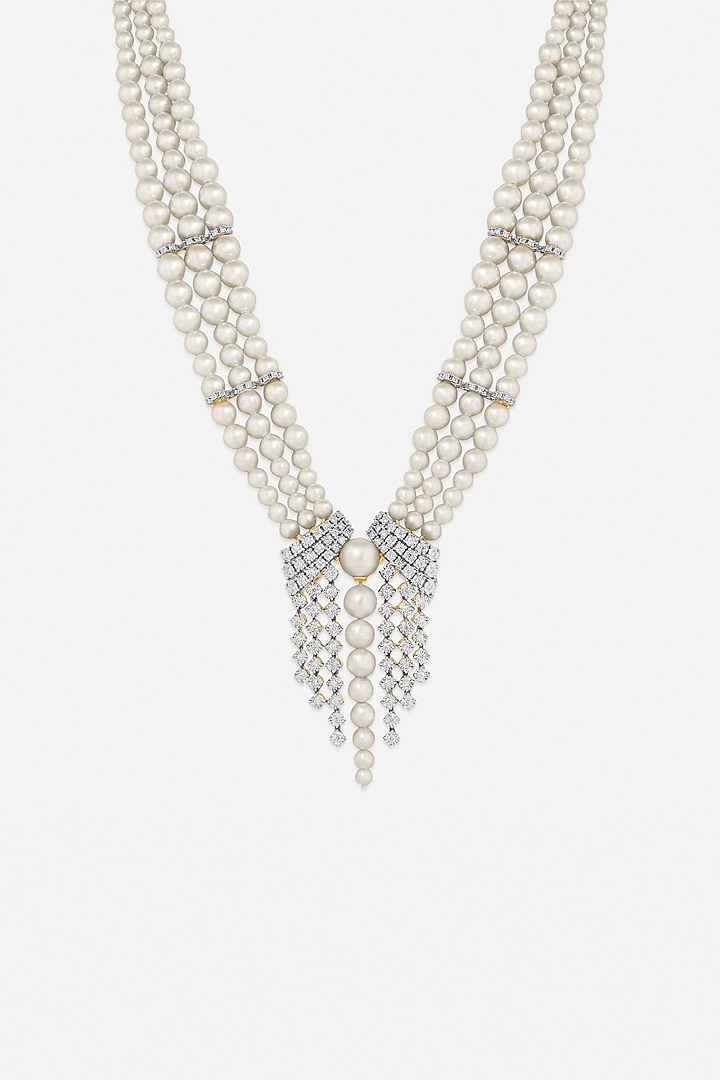 14kt Yellow Gold Finish Diamond & Pearl Necklace by Nornament at Pernia's Pop Up Shop