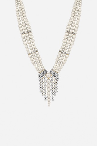 14kt Yellow Gold Finish Diamond & Pearl Necklace by Nornament