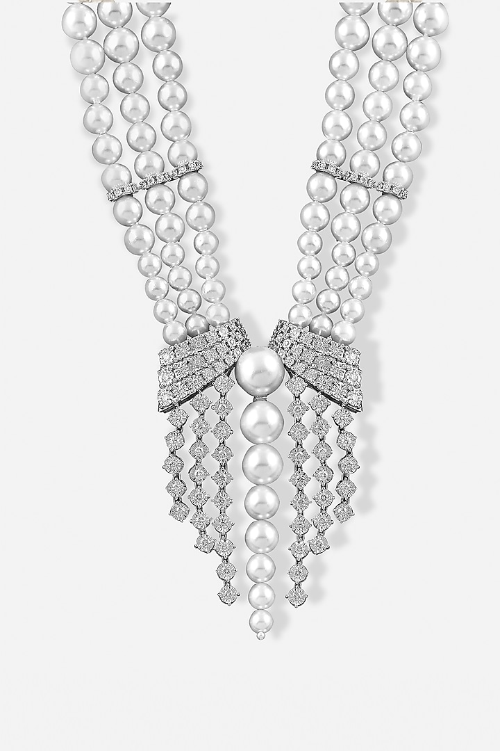 14kt Yellow Gold Finish Diamond & Pearl Necklace by Nornament at Pernia's Pop Up Shop
