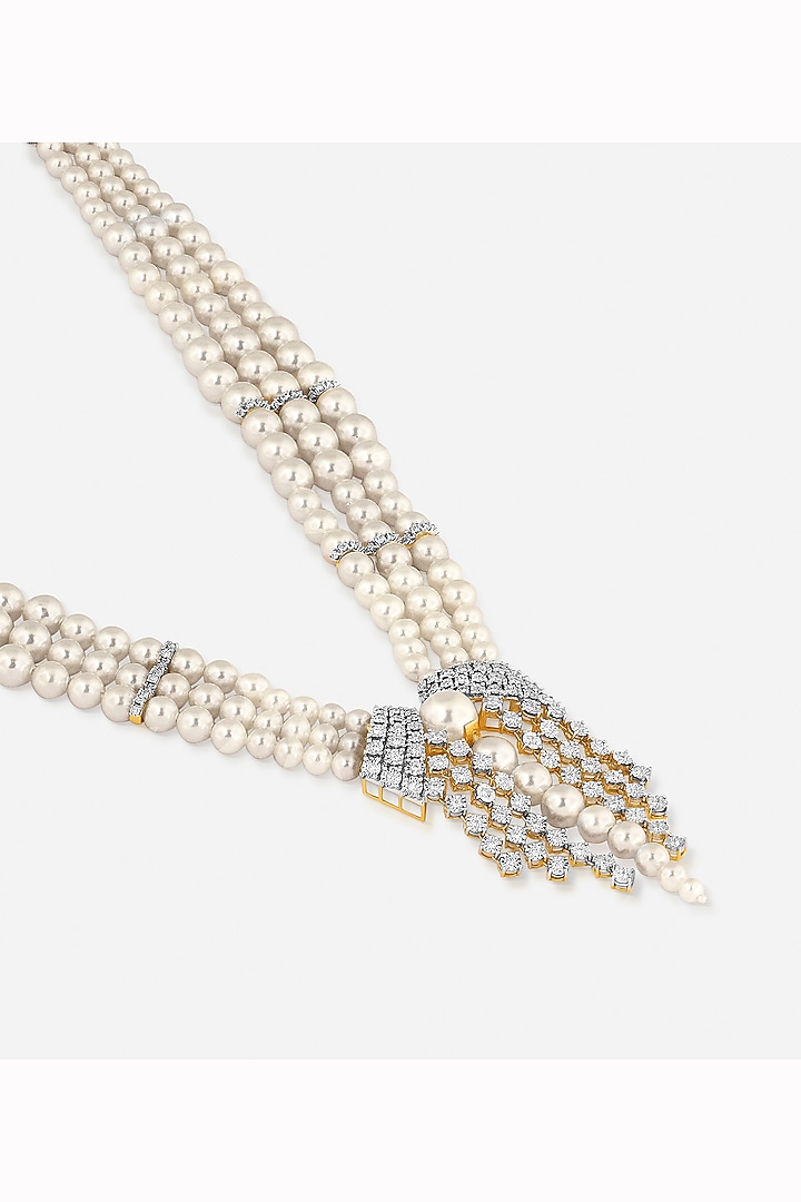 14kt Yellow Gold Finish Diamond & Pearl Necklace by Nornament at Pernia's Pop Up Shop