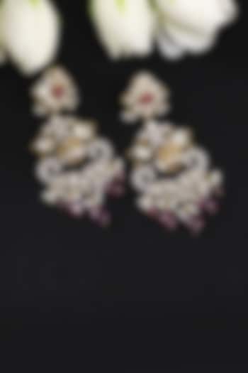 22kt Yellow Gold Finish Diamond & Red Kundan Polki Chandbali Earrings by Nornament at Pernia's Pop Up Shop