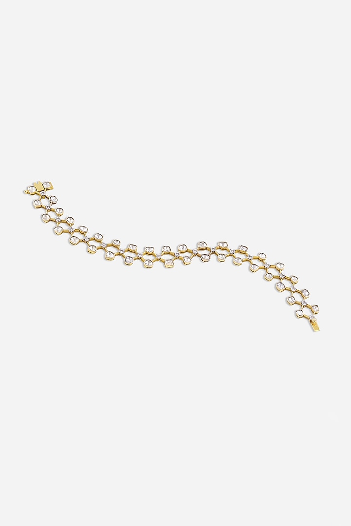 14kt Yellow Gold Finish Kundan Polki & Diamond Openable Bracelet by Nornament at Pernia's Pop Up Shop