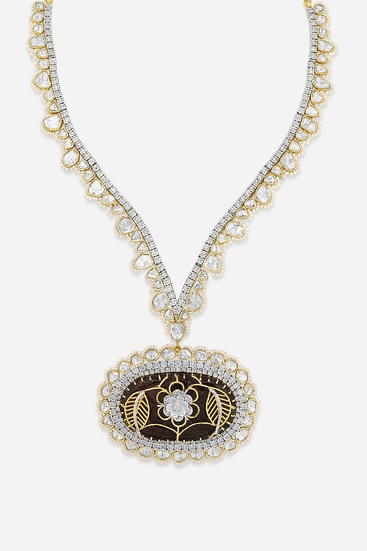 14kt Two-Tone Finish Kundan Polki & Diamond Enameled Pendant Necklace by Nornament at Pernia's Pop Up Shop