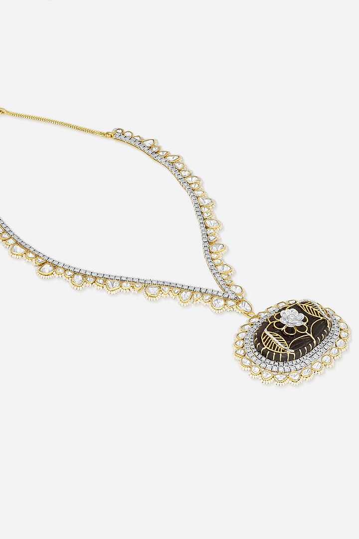 14kt Two-Tone Finish Kundan Polki & Diamond Enameled Pendant Necklace by Nornament at Pernia's Pop Up Shop