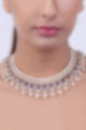 14kt Yellow Gold Finish Blue Gemstone & Diamond Collar Necklace by Nornament at Pernia's Pop Up Shop