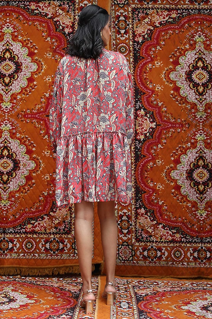 Red Satin Georgette Blend Summer Dress by NORN INDIA at Pernia's Pop Up Shop