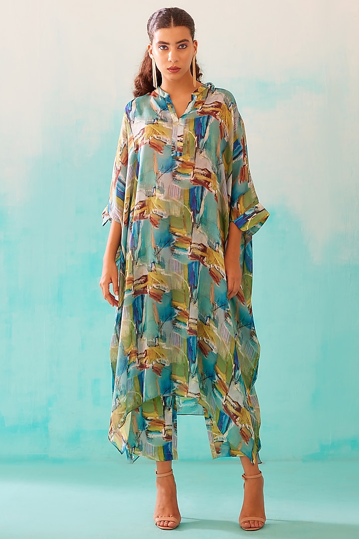 Multi-Colored Satin Georgette Blend Printed Kaftan by NORN INDIA at Pernia's Pop Up Shop