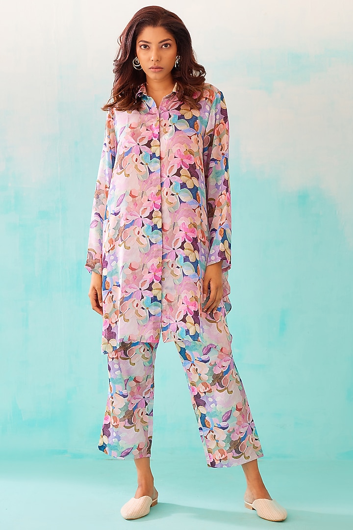 Multi-Colored Satin Georgette Blend Printed Shirt by NORN INDIA at Pernia's Pop Up Shop