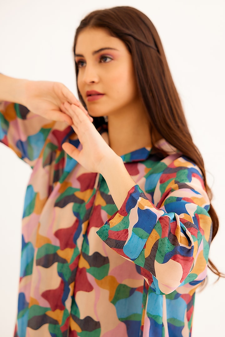 Multi-Colored Satin Georgette Blend Printed Shirt by NORN INDIA