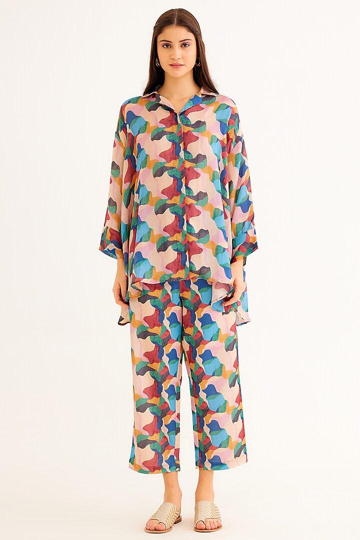 Multi-Colored Satin Georgette Blend Printed Shirt by NORN INDIA at Pernia's Pop Up Shop