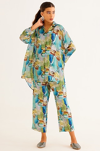 Multi-Colored Satin Georgette Blend Printed Shirt by NORN INDIA