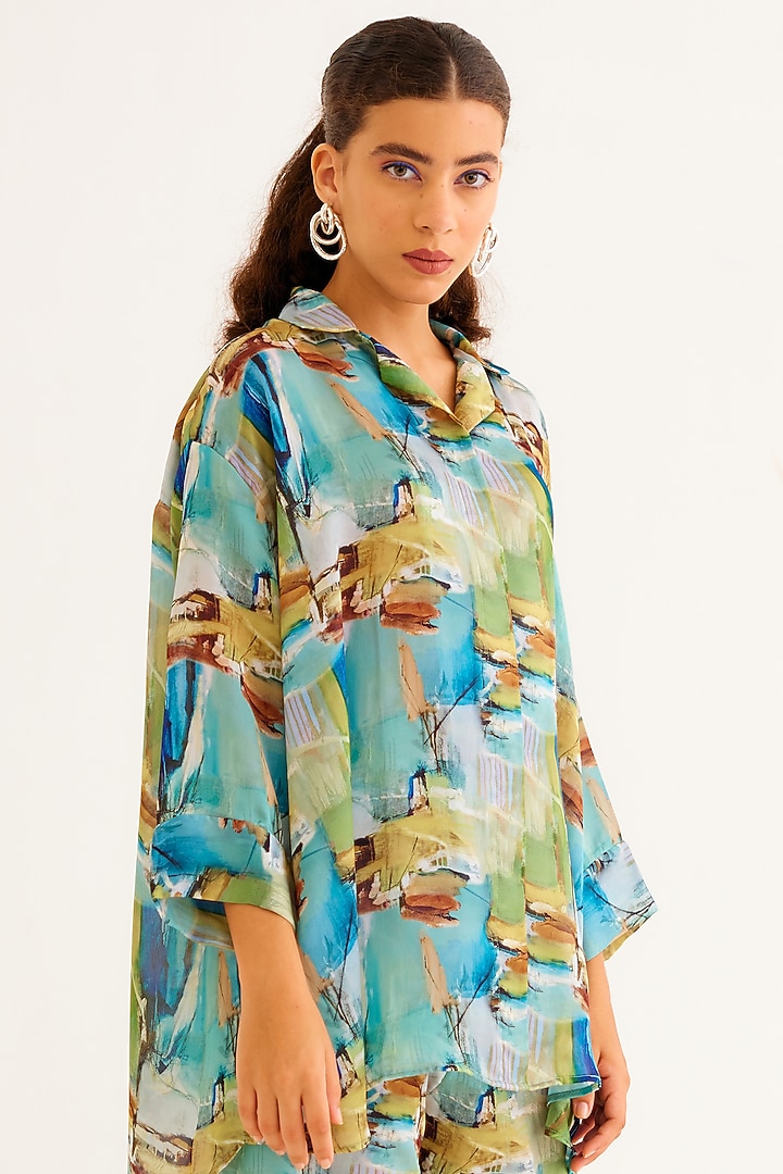 Multi-Colored Satin Georgette Blend Printed Shirt by NORN INDIA at Pernia's Pop Up Shop