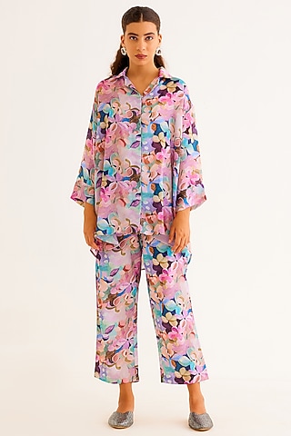 Multi-Colored Satin Georgette Blend Printed Shirt by NORN INDIA
