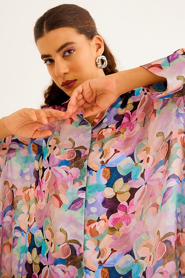 Multi-Colored Satin Georgette Blend Printed Shirt by NORN INDIA at Pernia's Pop Up Shop