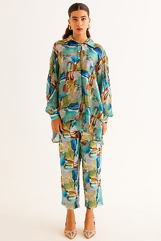 Multi-Colored Satin Georgette Blend Printed Shirt by NORN INDIA