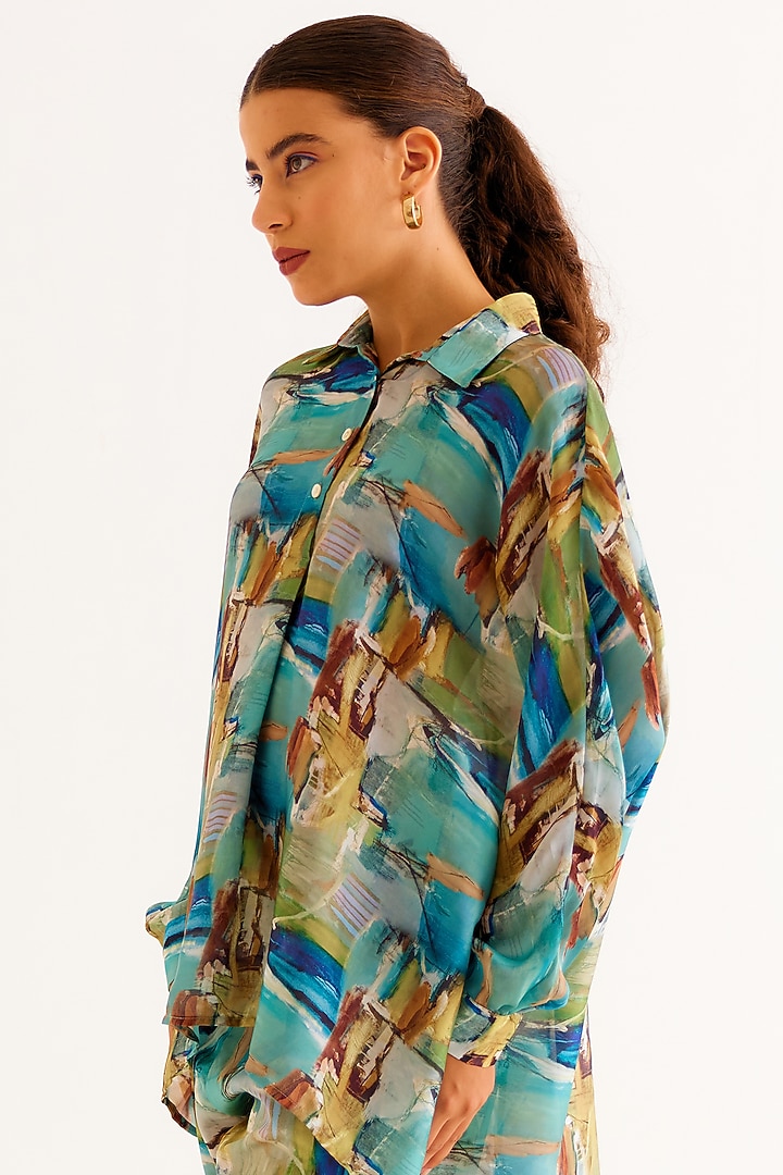 Multi-Colored Satin Georgette Blend Printed Shirt by NORN INDIA at Pernia's Pop Up Shop