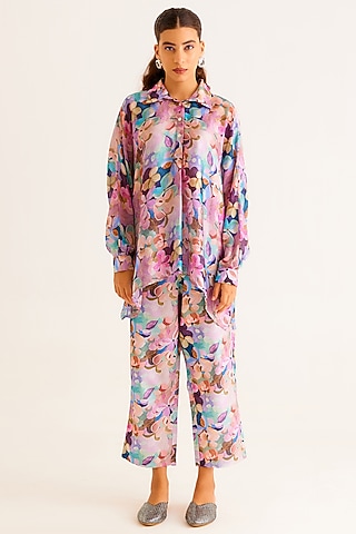 Multi-Colored Satin Georgette Blend Printed Shirt by NORN INDIA