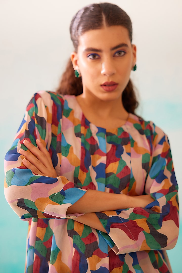 Multi-Colored Satin Georgette Blend Printed Tunic by NORN INDIA at Pernia's Pop Up Shop