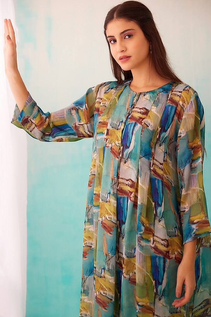 Multi-Colored Satin Georgette Blend Printed Tunic by NORN INDIA at Pernia's Pop Up Shop