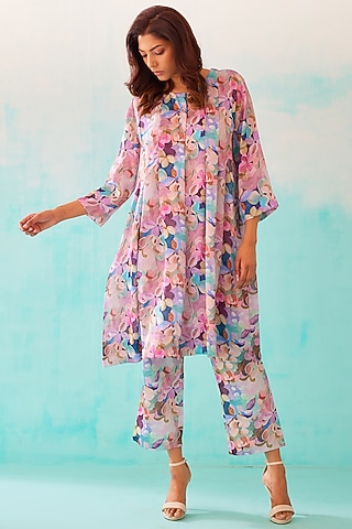 Multi-Colored Satin Georgette Blend Printed Tunic by NORN INDIA