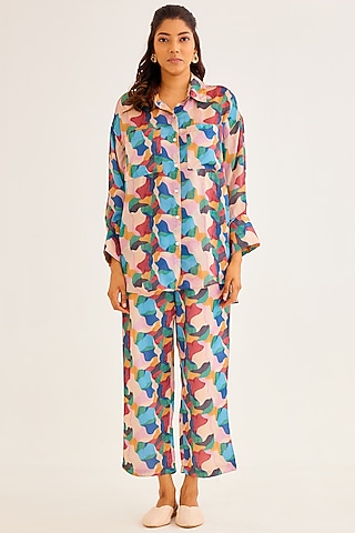 Multi-Colored Satin Georgette Blend Printed Shirt by NORN INDIA