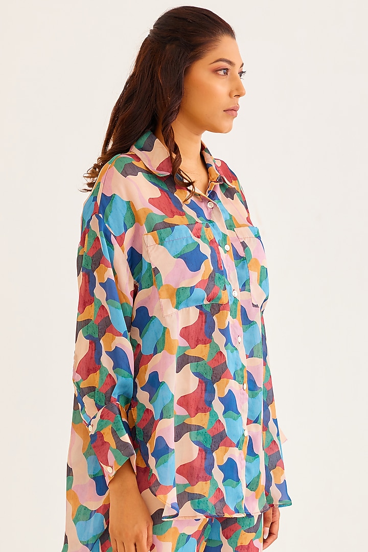 Multi-Colored Satin Georgette Blend Printed Shirt by NORN INDIA at Pernia's Pop Up Shop