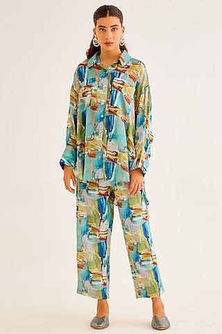Multi-Colored Satin Georgette Blend Printed Shirt by NORN INDIA