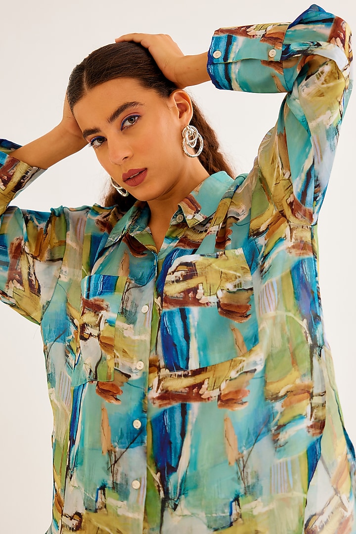 Multi-Colored Satin Georgette Blend Printed Shirt by NORN INDIA at Pernia's Pop Up Shop