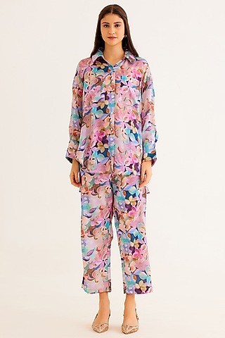 Multi-Colored Satin Georgette Blend Printed Shirt by NORN INDIA