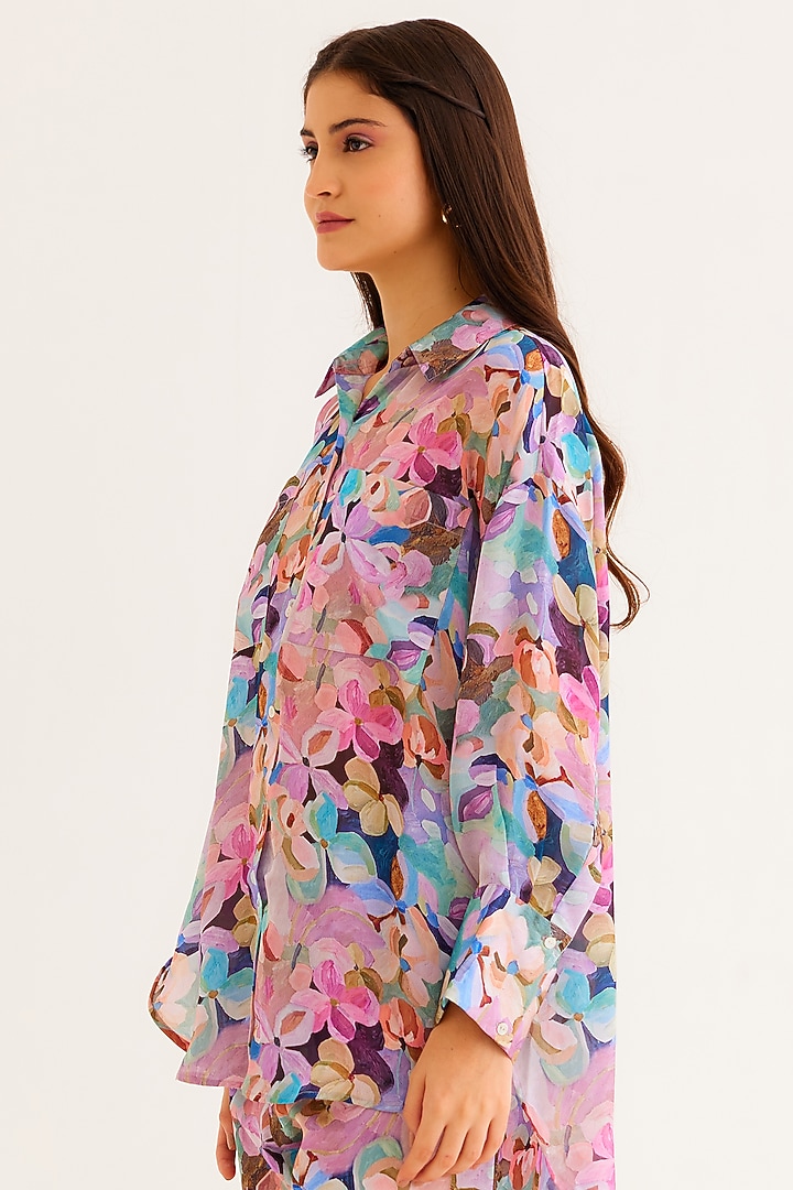 Multi-Colored Satin Georgette Blend Printed Shirt by NORN INDIA at Pernia's Pop Up Shop