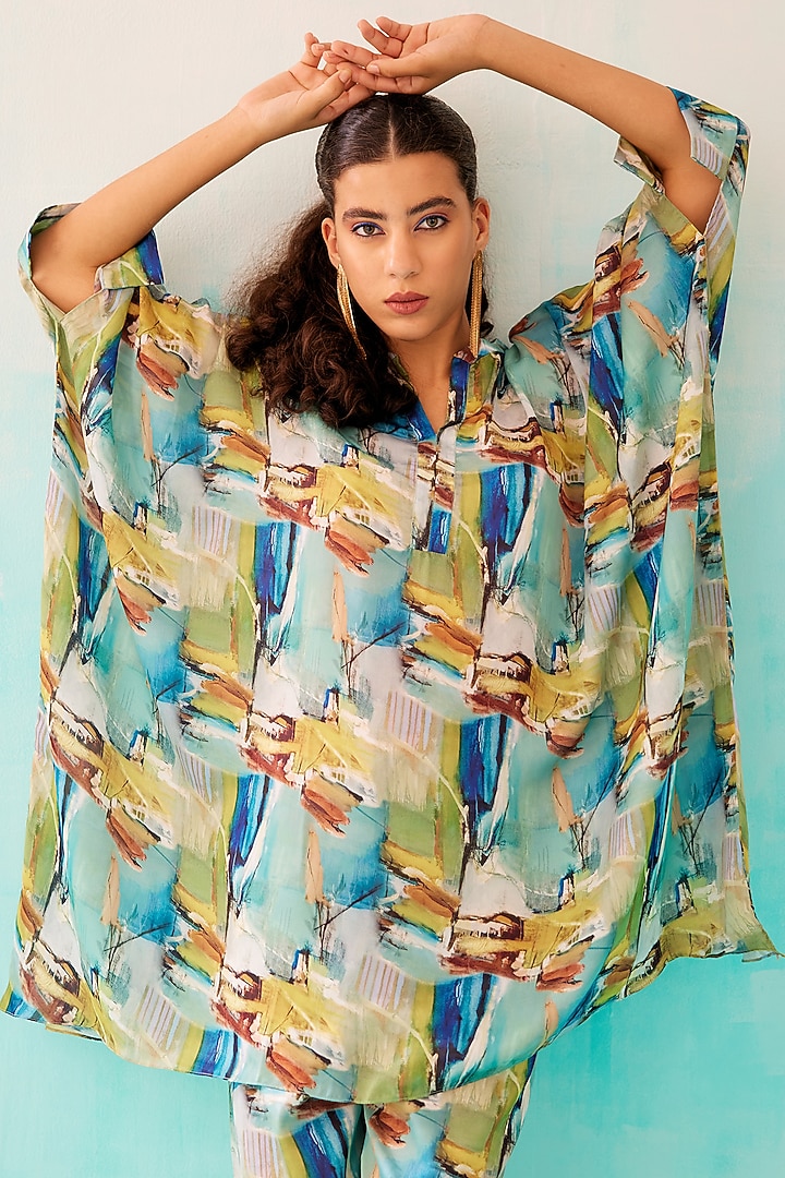 Multi-Colored Satin Georgette Blend Printed Kaftan by NORN INDIA at Pernia's Pop Up Shop