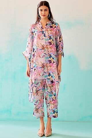 Multi-Colored Satin Georgette Blend Printed Kaftan by NORN INDIA
