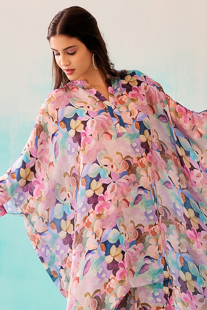 Multi-Colored Satin Georgette Blend Printed Kaftan by NORN INDIA at Pernia's Pop Up Shop
