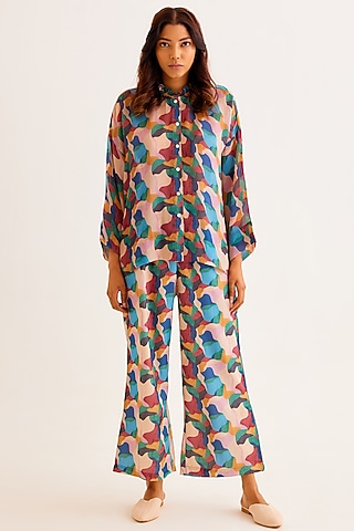 Multi-Colored Satin Georgette Blend Printed Shirt by NORN INDIA