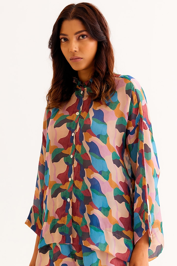Multi-Colored Satin Georgette Blend Printed Shirt by NORN INDIA at Pernia's Pop Up Shop