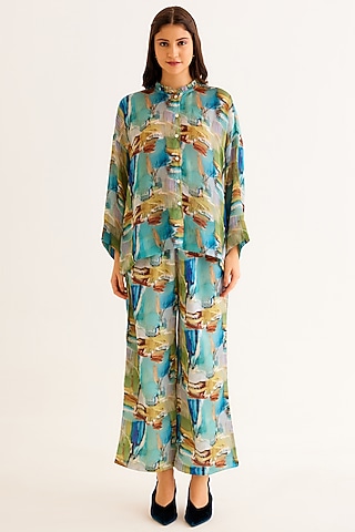 Multi-Colored Satin Georgette Blend Printed Shirt by NORN INDIA