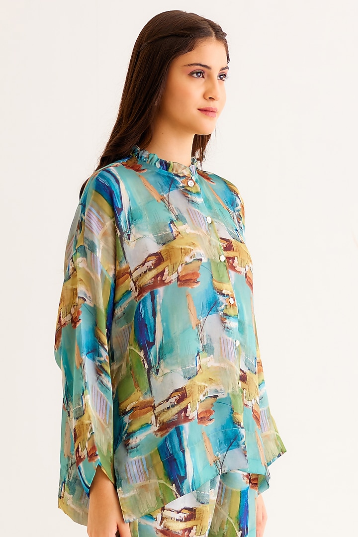 Multi-Colored Satin Georgette Blend Printed Shirt by NORN INDIA at Pernia's Pop Up Shop