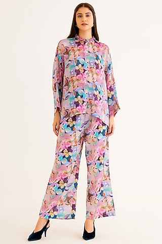 Multi-Colored Satin Georgette Blend Printed Shirt by NORN INDIA