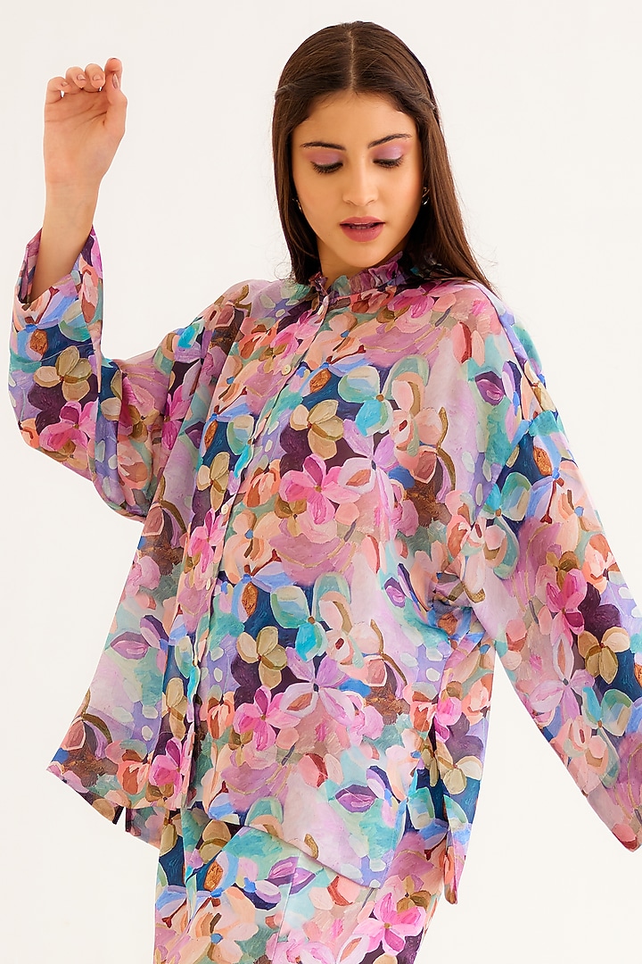 Multi-Colored Satin Georgette Blend Printed Shirt by NORN INDIA at Pernia's Pop Up Shop