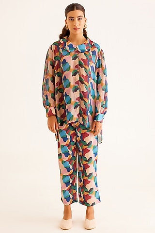 Multi-Colored Satin Georgette Blend Printed Shirt by NORN INDIA