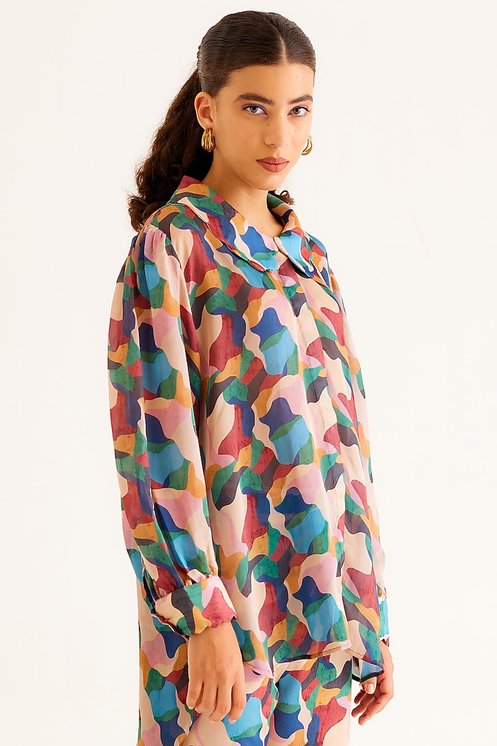 Multi-Colored Satin Georgette Blend Printed Shirt by NORN INDIA at Pernia's Pop Up Shop