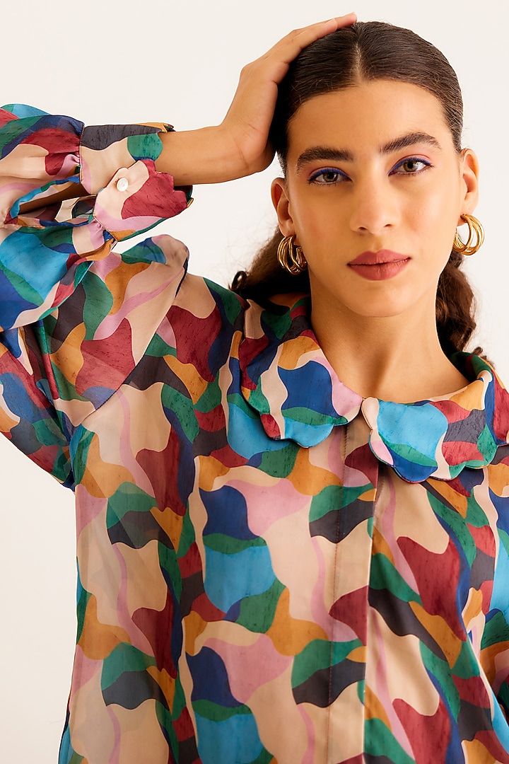Multi-Colored Satin Georgette Blend Printed Shirt by NORN INDIA at Pernia's Pop Up Shop